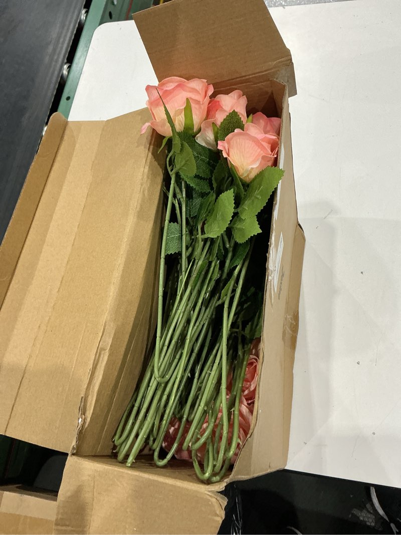 Condition photo showing Good Condition for jexine 50 pcs artificial rose flower bulk realistic silk fake roses with long stem plastic artificial flower bouquet real looking for home wedding centerpieces party decoration(beige)