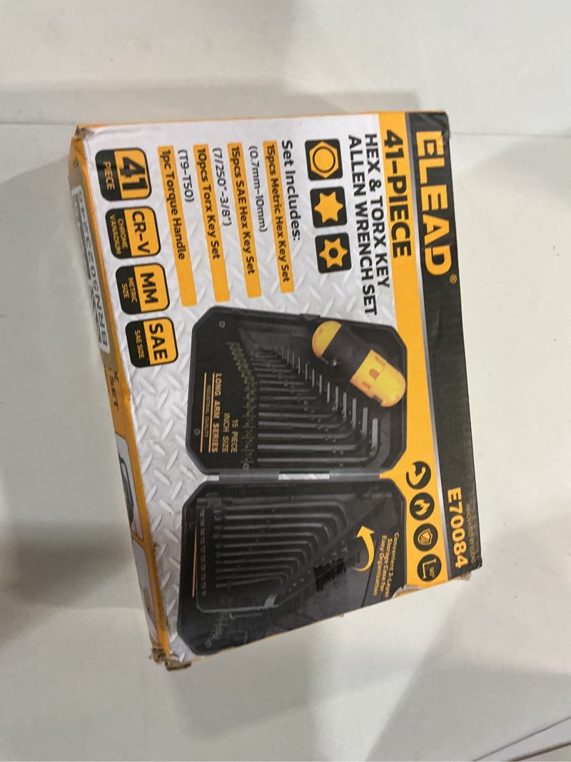 Condition photo showing New/Like New for elead hex key allen wrench set: 41-piece hex and torx key set with torque handle, standard sae(0.028"-3/8") & metric(0.7mm-10mm) & torx(t9-t50) in storage case, heat treated chrome vanadium steel new version
