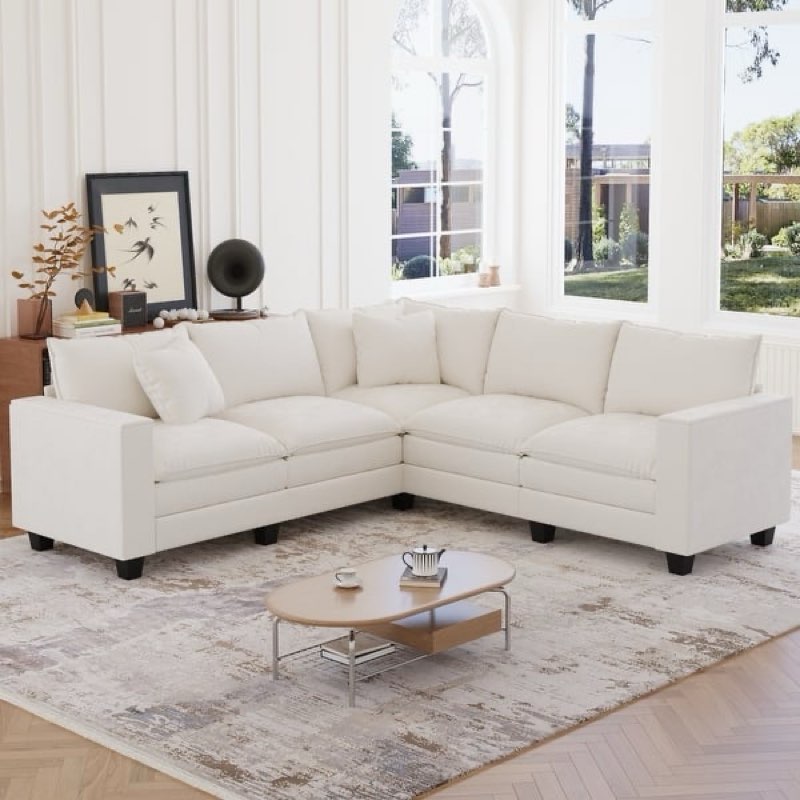 (Incomplete)GDFStudio - Elara 97'' Corner Couch with Armrest Storage, Deep Seat L-Shaped Sectional Sofa