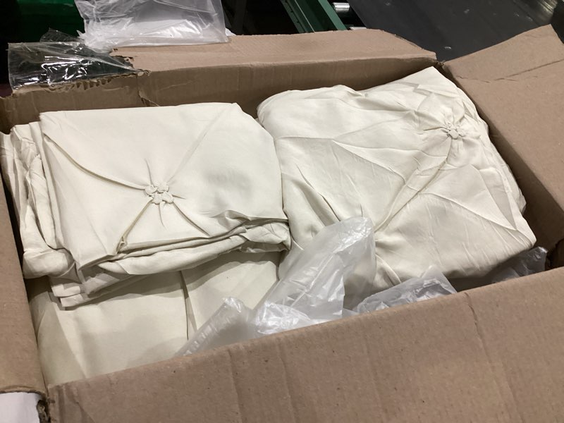 Condition photo showing As Is for UNIKOME King Size Comforter Set Beige - Ultra Soft Boho Pintuck Cream Down Alternative Bedding Set for All Seasons, 3 Pieces Lightweight Warm Pinch Pleat Bed Set with Comforter, 2 Pillowcases 06 Beige/Cream King(104"x92")