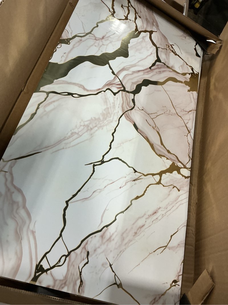 Condition photo showing Good Condition for haimin wall panels peel and stick 10 pieces 23.6x11.8in (19.4 sq. ft. coverage) lightweight backsplash marble look tile (not real marble) ideal for kitchen bathrooms living rooms bedrooms white gold-03