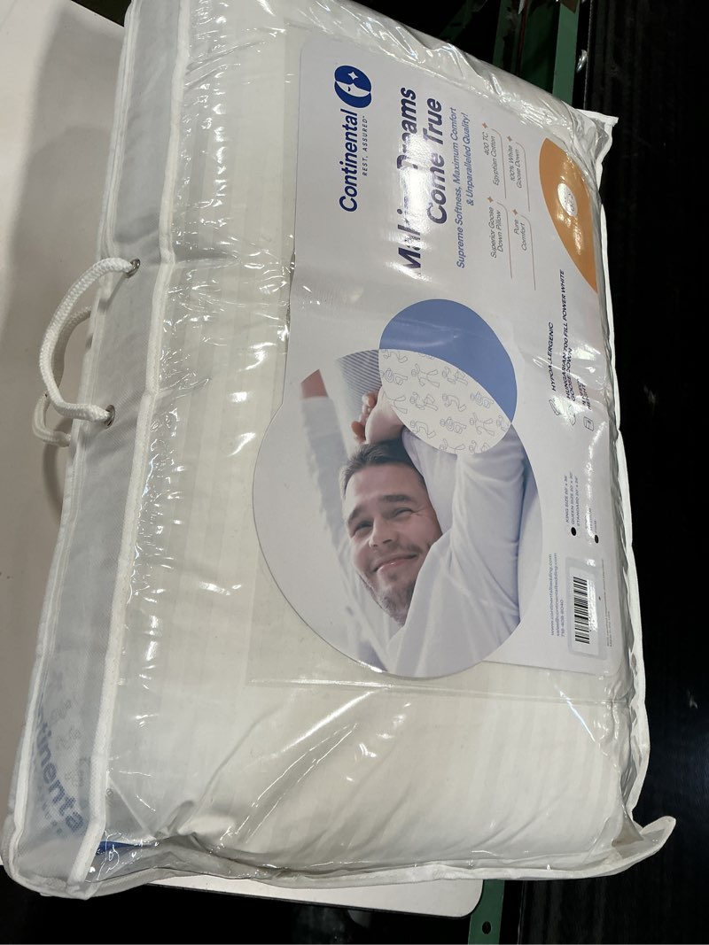 Condition photo showing New/Like New for Continental Bedding Serenity Collection 700 Fill Power Hungarian Down Pillow in Low, Medium, Extra Loft - RDS Certified Down - Oeko-TEX 400TC Cotton - Standard, Queen, King Extra Loft Queen