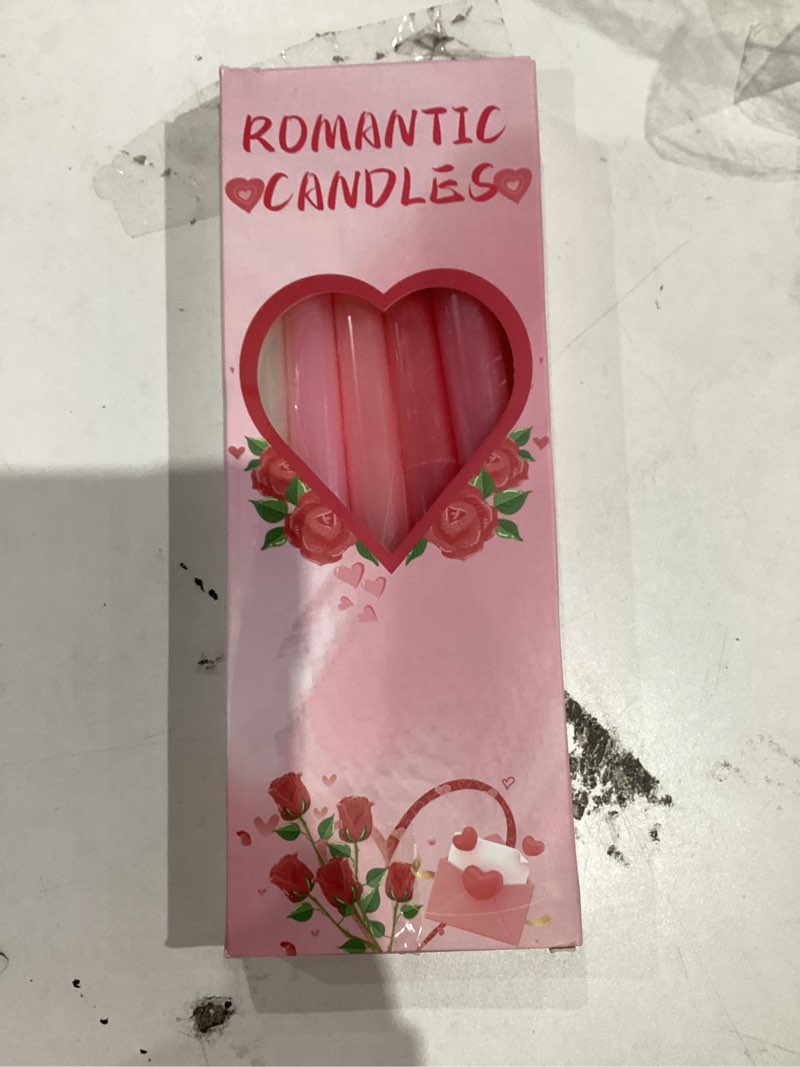 Condition photo showing As Is for 5 Pcs Romantic Taper Candles, 10Inch Dripless Taper Candle 5 Color Tapered Candles Smokeless & Unscented Hand Poured Tall Candlestick Long Burning, Ideal for Weddings, Dinner Parties and Home Decor Romantic Candles