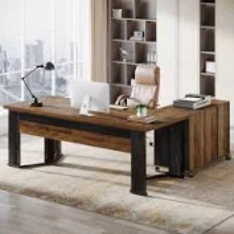 70.86" Executive Desk And 41.93" Mobile Lateral File Cabinet, L-Shaped Home Office Desk 2 - Piece Set