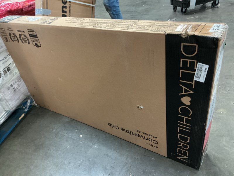 Condition photo showing New/Like New for Delta Children Essex 4-in-1 Convertible Baby Crib  Bianca White/Natural Legs