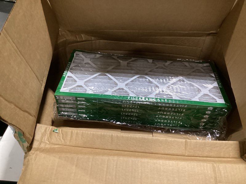 Condition photo showing As Is for filterbuy 12x24x1 air filter merv 8 essential dust & allergy defense (6-pack), electrostatic pleated hvac ac furnace filters replacement, made in usa (actual size: 11.50 x 23.50 x 0.75)