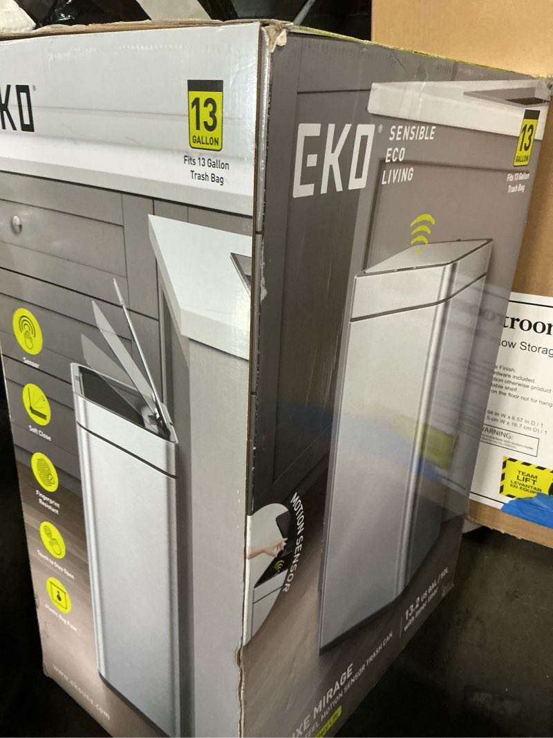 Condition photo showing As Is for eko 13.2g/50l deluxe mirage stainless steel matte finish sensor trash can