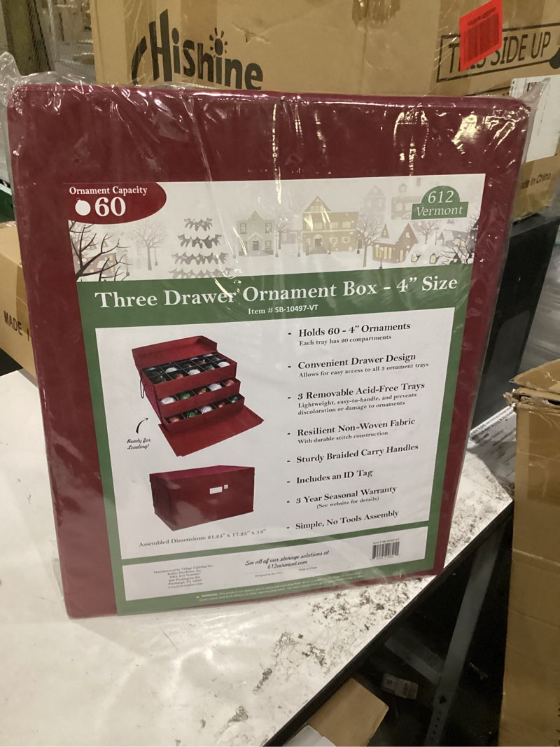 Condition photo showing New/Like New for 612 vermont christmas ornament storage box with adjustable acid-free dividers, holds 54 – 4 inch ornaments (sb-40042-vt) 4" ornament