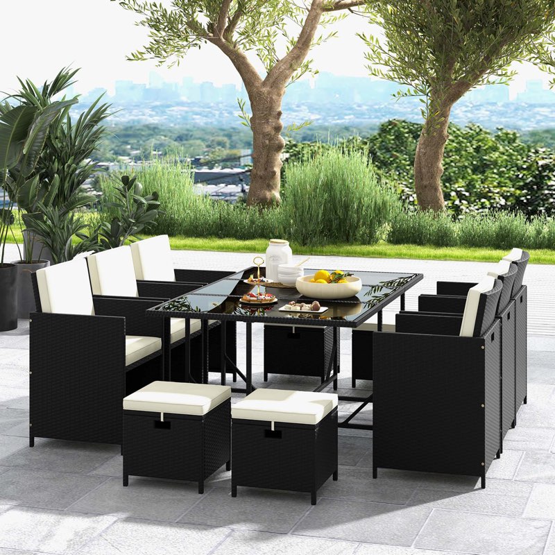 (Incomplete) Elpida Rectangular 67'' L Outdoor Restaurant Dining Set. (Box 3/4)