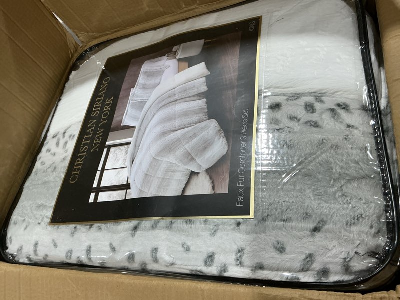 Condition photo showing Good Condition for Christian Siriano NY® Snow Leopard Faux Fur Comforter Sets Grey Polyester 3-Piece King Comforter Set, Cozy and Ideal Designer Look, OEKO-TEX Certified Confidence King Snow Leopard Grey