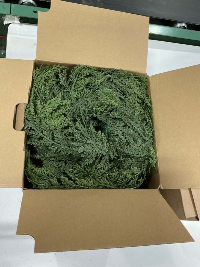 Condition photo showing New/Like New for depmem 9ft christmas garland, realistic cedar cypress norfolk pine greenery garland faux christmas decorations for mantle, fireplace, table, stairs, doors, porch, indoor outdoor christmas decor 9ft-cedar 1