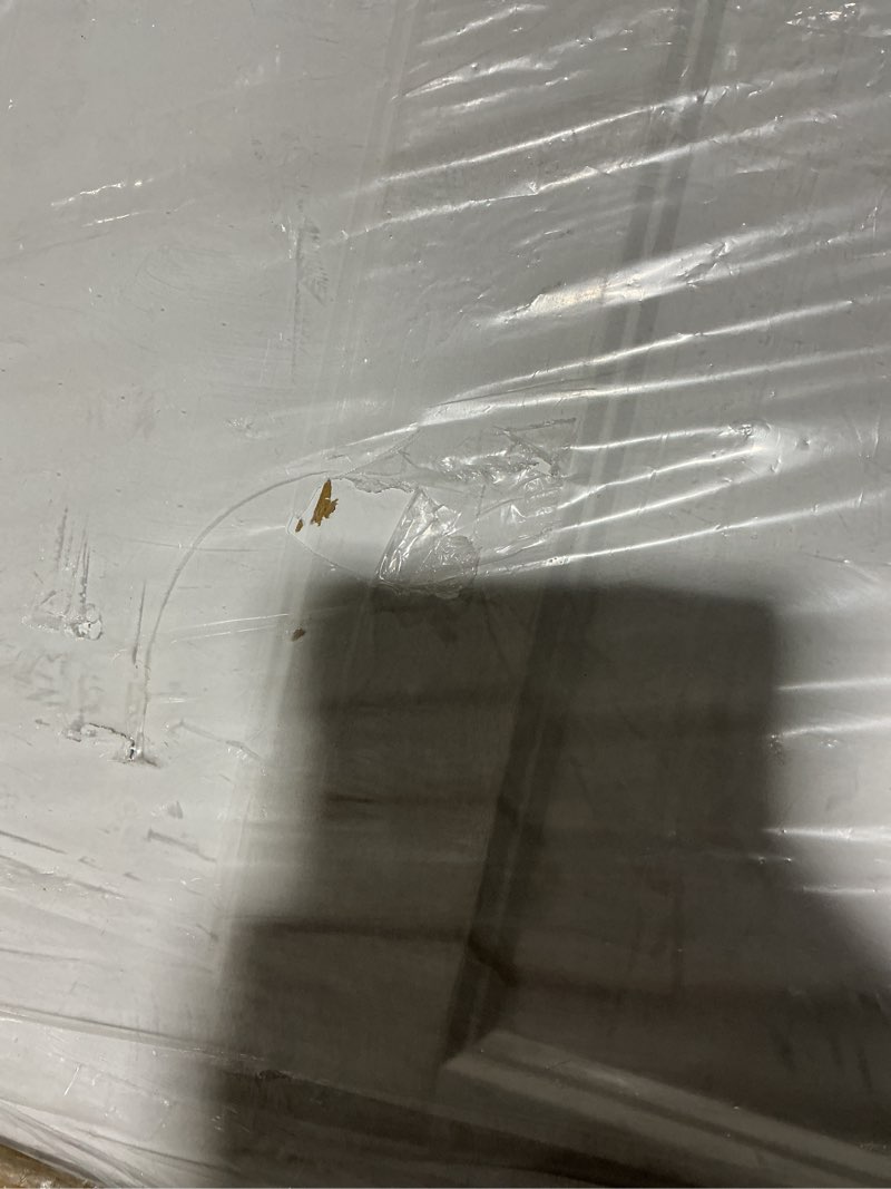 Condition photo showing As Is for barnsmith 60x80 in 5-panel bypass sliding closet door, white primed door slab with bypass closet track hardware kits, paintable and lightweight 60" x 80"