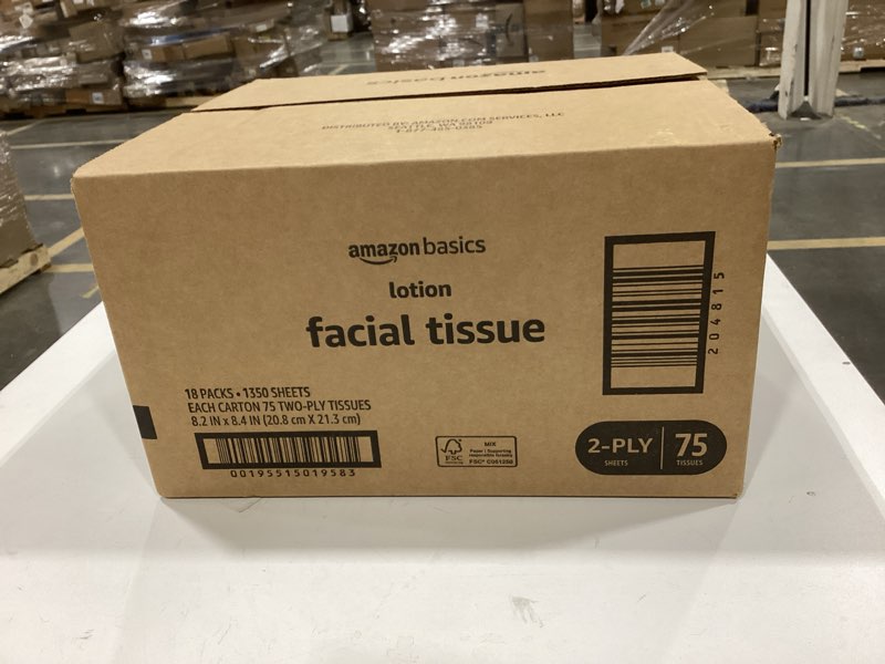 amazon basics  lotion  facial tissue  18 packs 1350 sheets  each carton 75 two-ply tissues