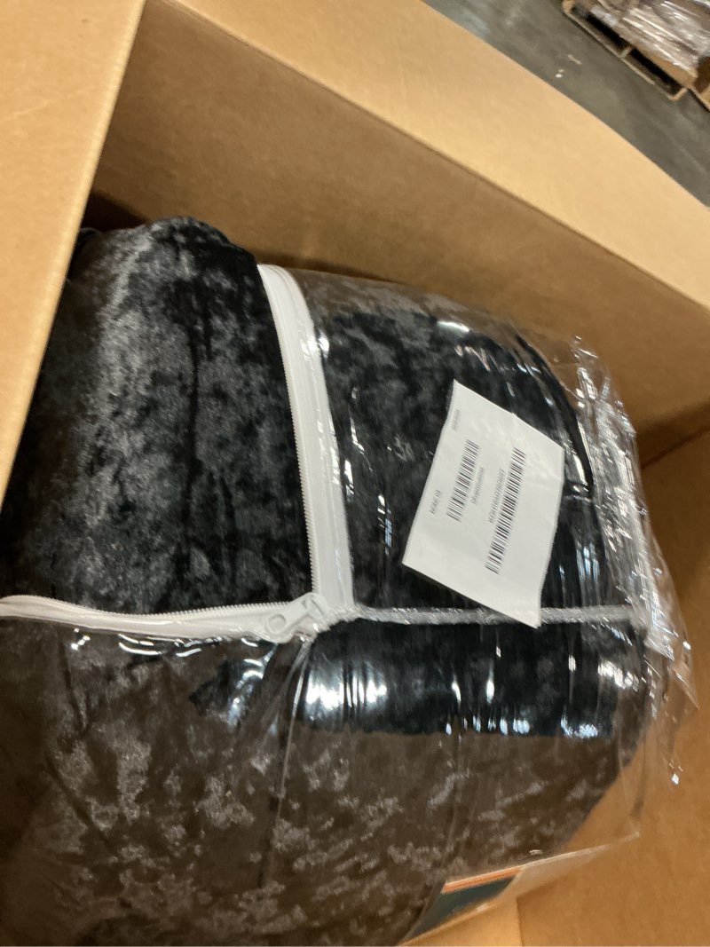 Condition photo showing Good Condition for Comfort Spaces Juliette Luxe Comforter Set Velvet Lush with Soft Brushed Microfiber Reverse, All Season Cozy Velvet Bedding Sets, Fluffy Comforter Bed Set, Matching Sham, Black Full/Queen 3 Piece Black Comforter Full/Queen