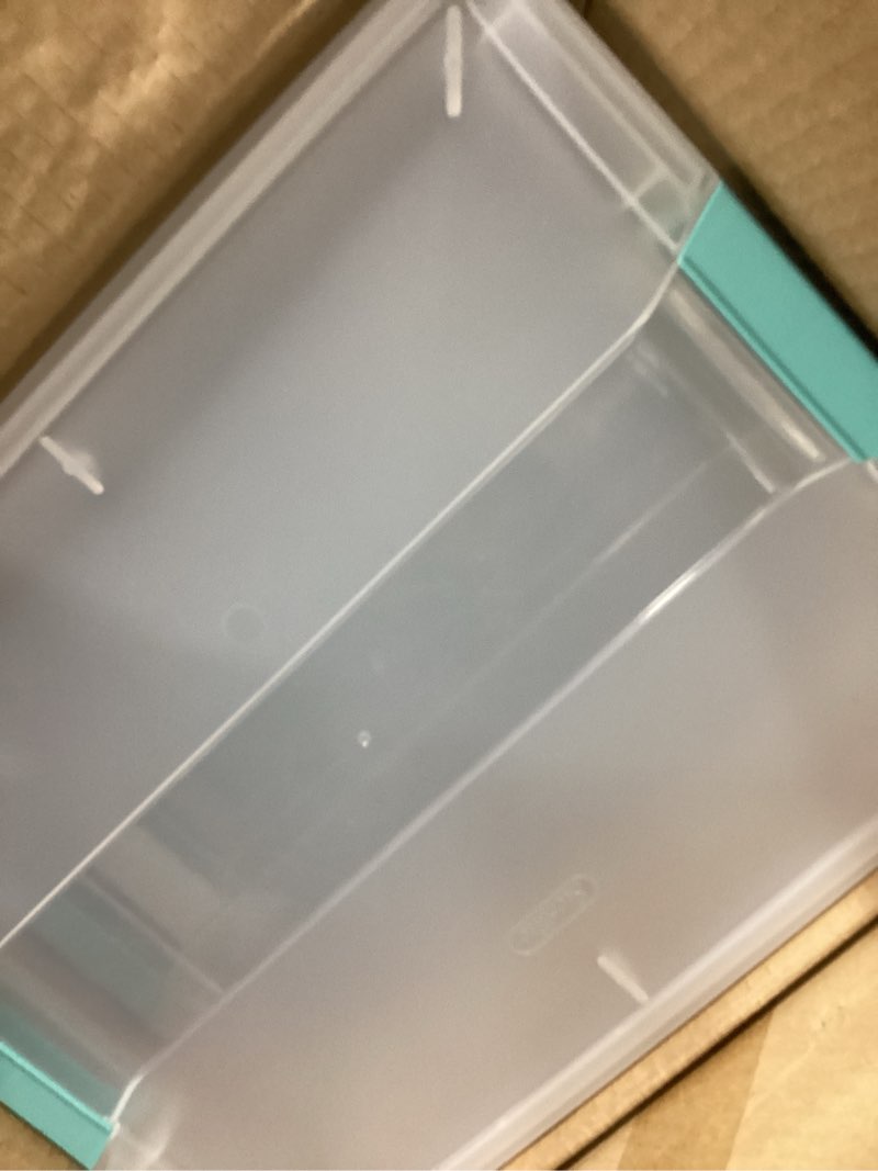 Condition photo showing Good Condition for Sterilite 6-Pack Clip Box, Stackable Clear Plastic Bins with Latching Lids, Large - Writing, Arts or Crafts Supplies Storage Containers for Home, Office, Classroom and Workshop Organization Large 6 Pack