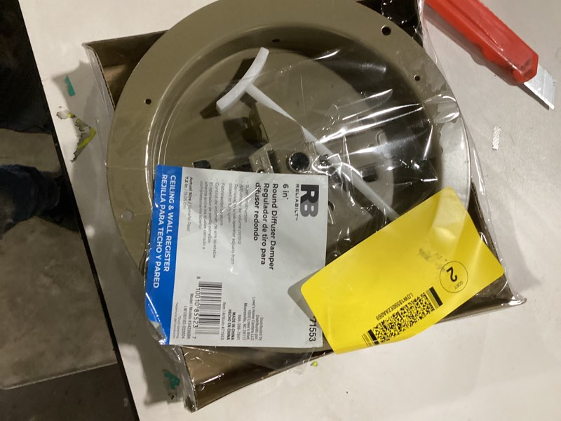 Condition photo showing Good Condition for 6" BUTTERFLY DAMPER - Control Your Airflow on drop ceiling grilles of 24x24 (6" round duct opening)