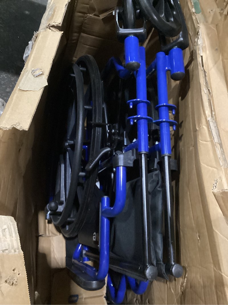 Condition photo showing Good Condition for drive medical blue streak lightweight wheelchair - portable folding mobility aid - swing-away footrests - desk arms - durable steel frame - easy transport & storage - 18-inch seat 18 inch