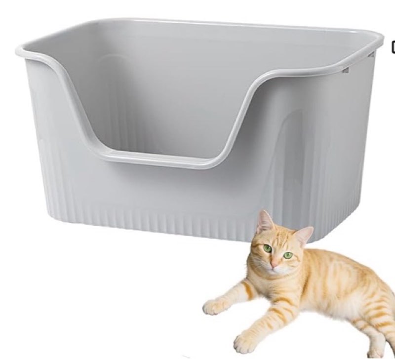 spacetime extra large litter box with high sides,23.6\" lx16.5 wx8.6 h xl multi cat litter pan for kitty,cat boxes for indoor cats,jumbo litter boxes for big cats,anti-splashing,easy to clean (gray)