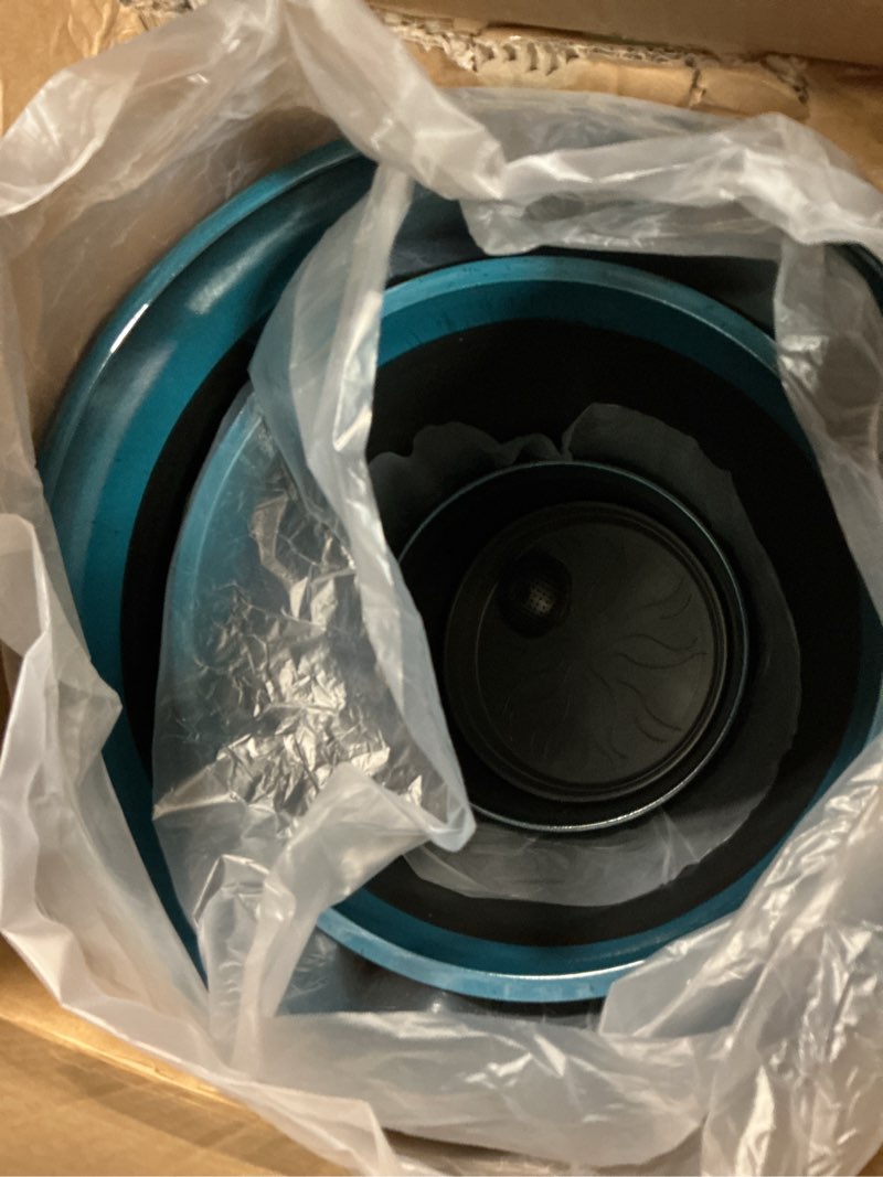 Condition photo showing Good Condition for 24,21,11 inch large plastic planters with drainage hole and saucer - set of 3 tall plant pots indoor flower pot tall round planters outdoor large tall planter dark blue