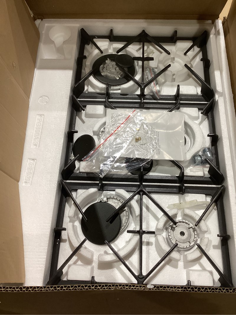 Condition photo showing Good Condition for Gas Cooktop 30 Inch, Amzgachfktch 5 Burners Propane Stove, Built-in NG/LPG Convertible Gas Stove Top, Black Tempered Glass Propane Cooktop with Thermocouple Protection