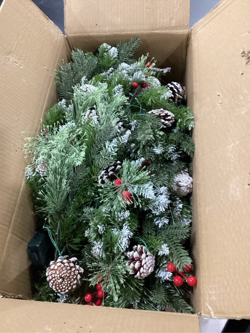 Condition photo showing New/Like New for 34" prelit small christmas tree with lights, battery operated xmas tree with pine cedar cones & berries, frosted urn filler, 50 led warm lights with timer, outdoor for porch and pathway, 2 pack 34inch 2