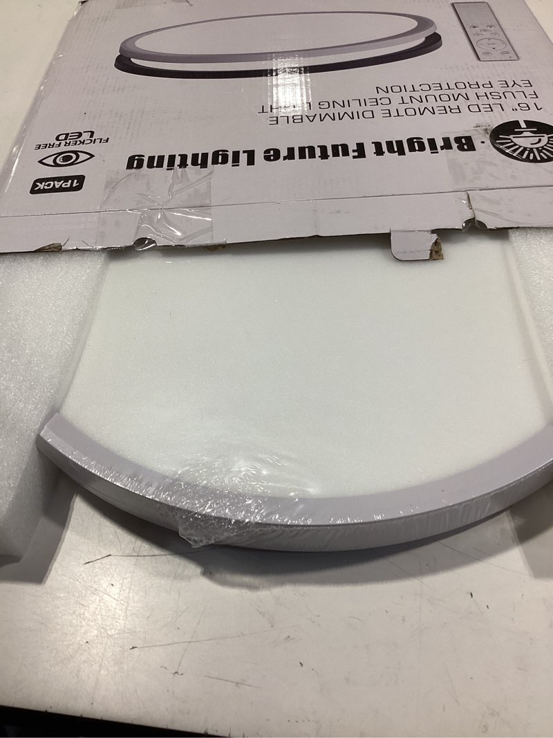 Condition photo showing Good Condition for 1pack 16 inch remote control dimmable led flush mount ceiling light panel,32w 3840lm,2700k-6000k adjustable color,ultra thin round white ceiling light fixture for hallway kitchen bedroom home office remote control dimmable-16in-1pack white