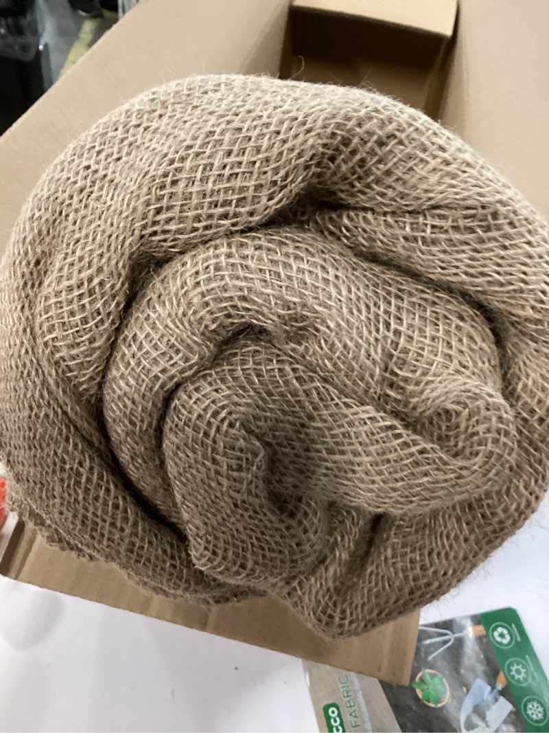 Condition photo showing As Is for 60" x 50 feet Burlap Fabric Roll – Multipurpose Burlap Tree Wrap, Natural Jute Garden Fabric for Outdoor Plant Cover, Weed Barrier Cloth, Landscaping, DIY Crafts, Gardening & Rustic Party Decor