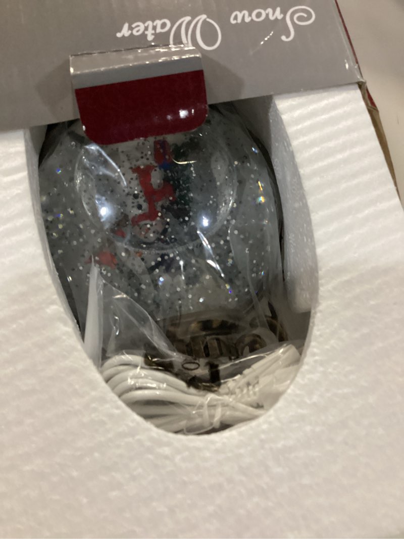 Condition photo showing New/Like New for christmas snow globe lighted decorations, snowman musical snow water lantern swirling glittering lantern, christmas holiday party gifts and decorations battery operated or usb powered