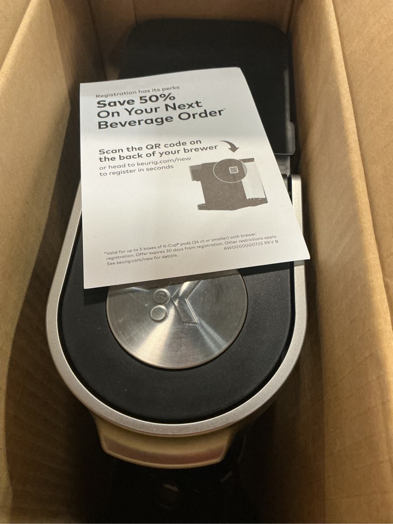Condition photo showing As Is for keurig k-mini single serve k-cup pod coffee maker, 6 to 12oz brew size, with cord storage, perfect for small spaces, black