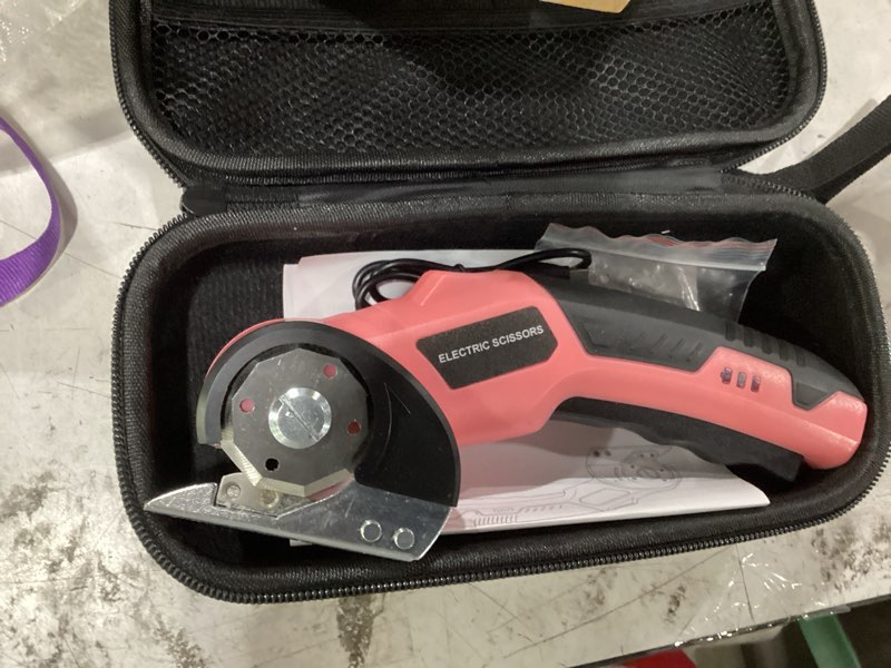 Condition photo showing New/Like New for cordless electric scissors, 4.2v 2000mah mini rechargeable cardboard rotary cutter, effortless cutting with led light & safety lock 2 blades box cutter for fabric carpet carton plastic leather cloth