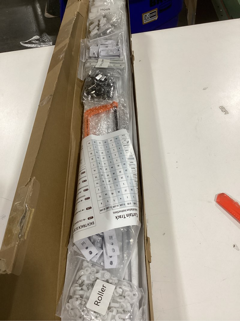 Condition photo showing Good Condition for Ceiling Curtain Track featuring Silent Strip, Ceiling/Wall Mount Curtain Rail with Three Types Hooks for Bedroom Living Room Bathroom, 9ft - 12ft, White 9-12ft White