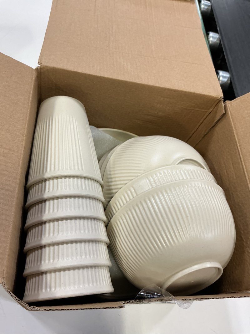 Condition photo showing As Is for 18pcs wheat straw dinnerware sets hxypn unbreakable reusable dinnerware set kitchen cups plates and bowls sets dishwasher microwave safe plates
