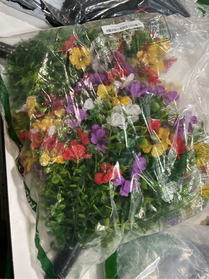 Condition photo showing Good Condition for alupssuc 2pcs 20" artificial topiary ball flowers, spring outdoor decoration with spike, uv resistant faux summer plants, faux bushes plants, red purple yellow white for garden, porch & patio decor red purple yellow white 2
