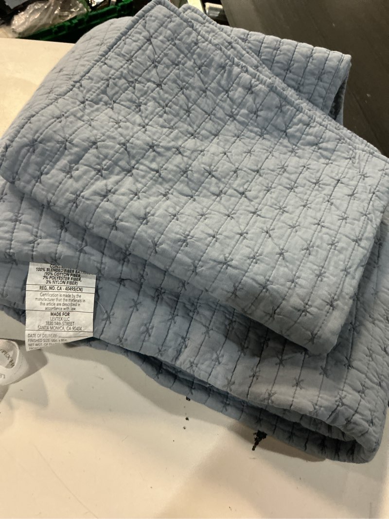 Condition photo showing Good Condition for levtex home - cross stitch bedspread set 2  - twin bedspread and one standard sham - cross stitch pattern - bedspread (84x104in.) and sham (20x26in.) - cotton bedspread - twin chambray