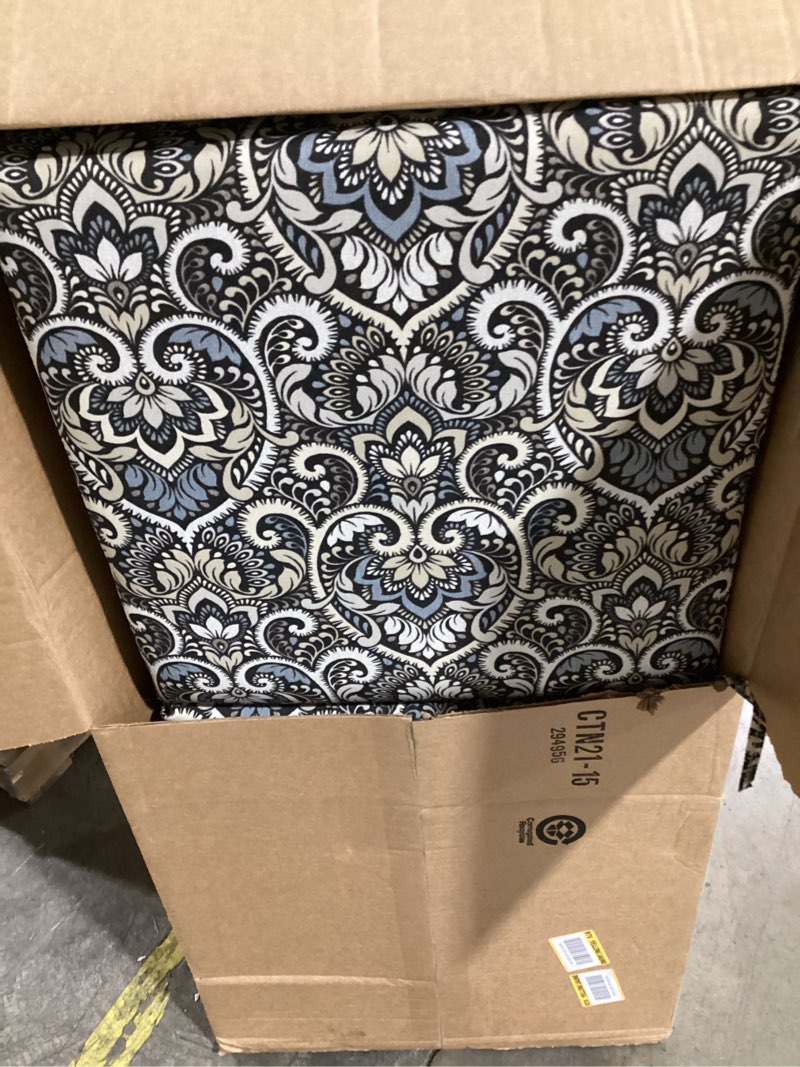 Condition photo showing Good Condition for arden outdoor deep seat cushion set, 4-pack, 22 in x 24 in, weather-proof, rain-proof, fade resistant patio cushion for chair, sofa, and couch black aurora damask