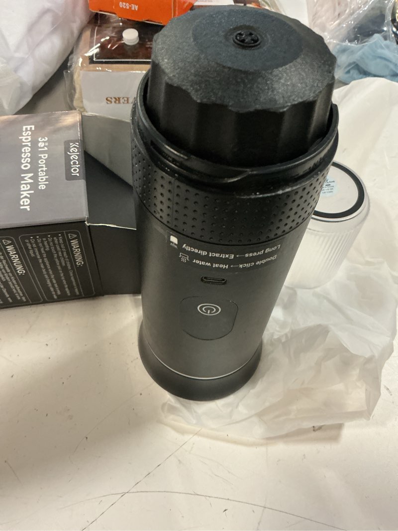 Condition photo showing As Is for portable coffee maker espresso machine small electric battery operated coffee cup mini espresso machines self-heating car travel espresso pod maker, 3-in-1 ground coffee & ns capsule hiking camping gray