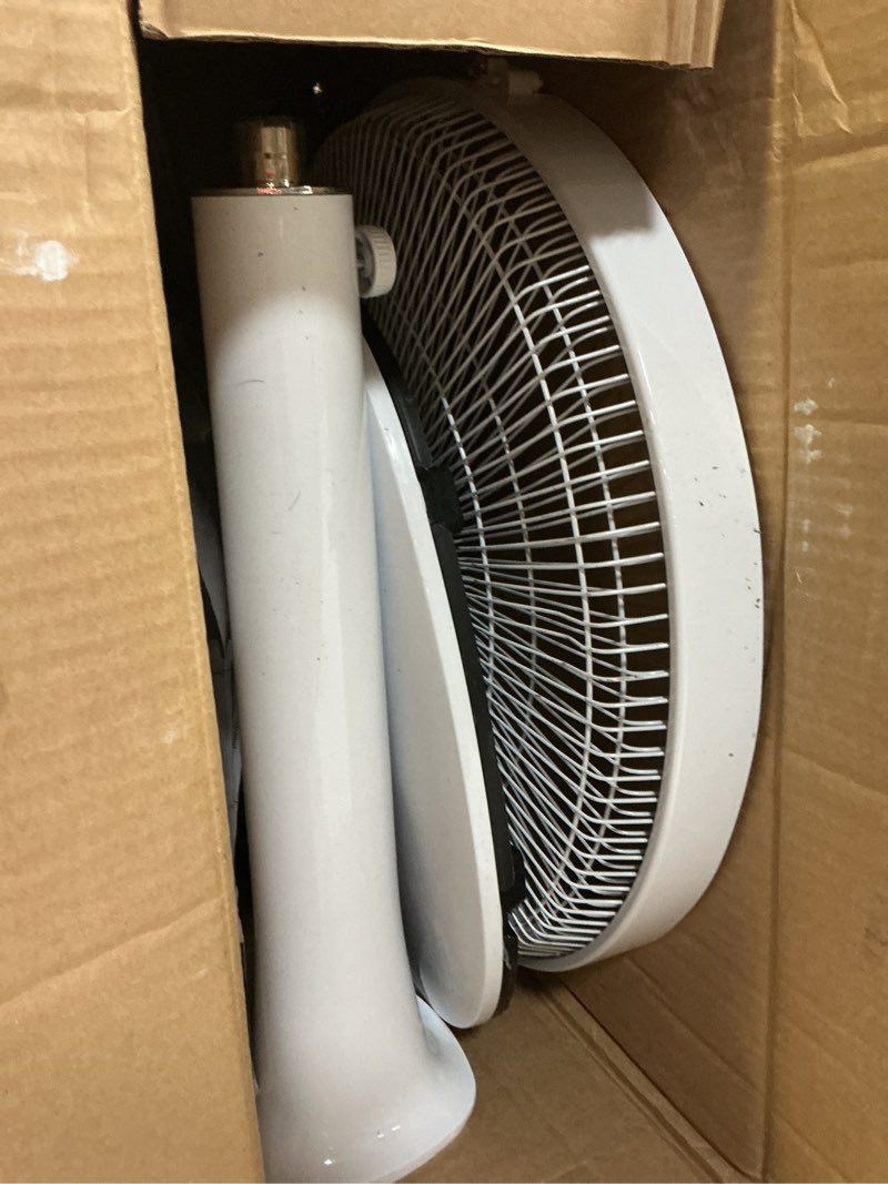 Condition photo showing As Is for Amazon Basics 16" DC Motor Standing Floor Fan, 12 Speed with Remote, 3 Breeze Modes, Dual-Layered Blades (10 Blades), Timer, Energy Efficiency and Quiet DC Motor (28W), White 12-Speed, DC Motor