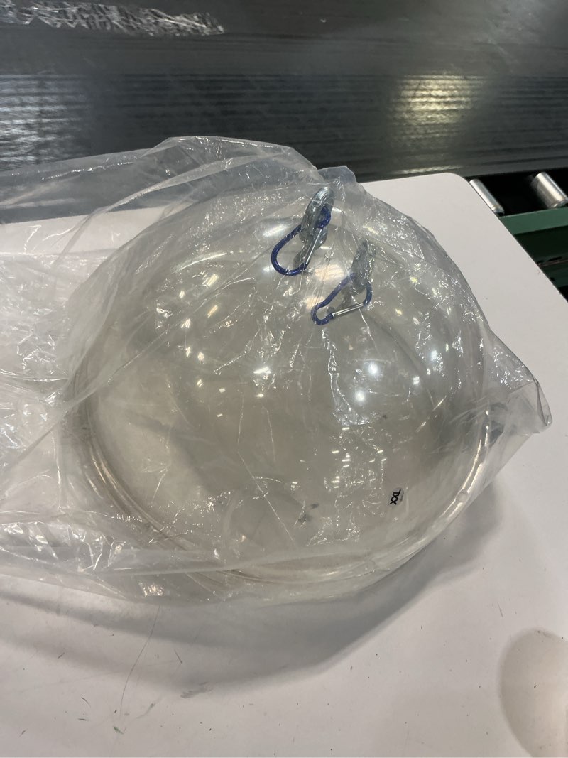 Condition photo showing Good Condition for 2 pcs 12in bird feeders cover clear, round squirrel baffle bird feeder rain guard with chains, dome protective cover for outdoor hanging