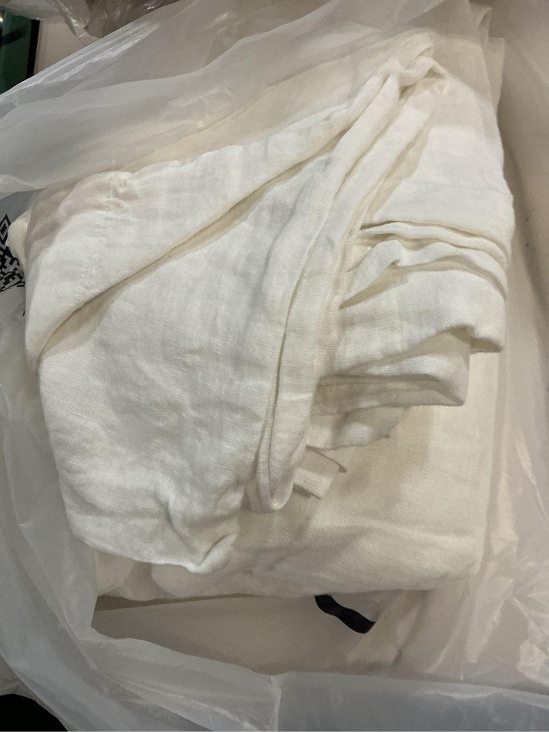 Condition photo showing As Is for quince european linen fitted sheet set, king, white 3pcs