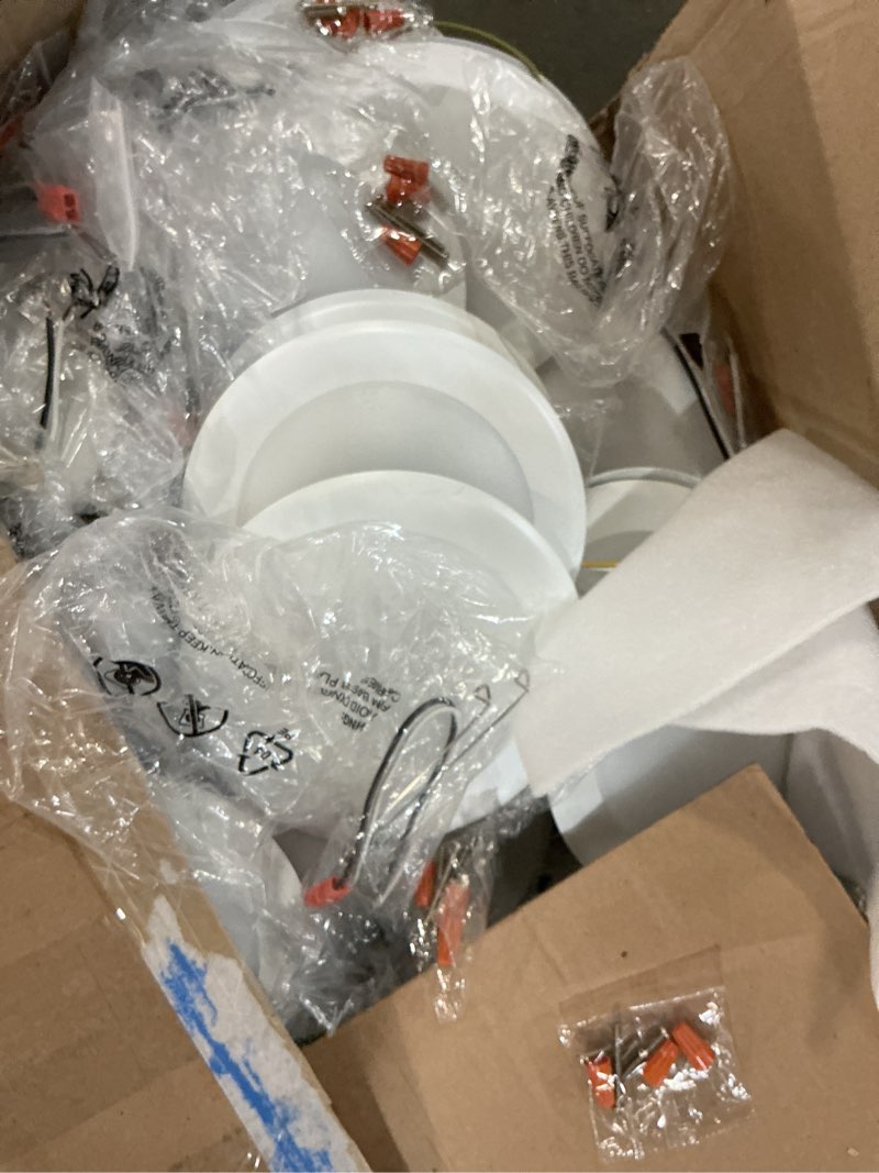 Condition photo showing As Is for sunco 48 pack 5/6 inch led disk lights, flush mount disc recessed ceiling can lighting, 1050 lm, 2700k soft white, dimmable, 15w=75w, damp rated etl 48 pack white - 2700k