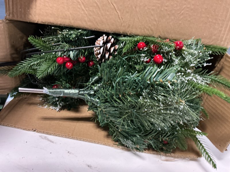 Condition photo showing Good Condition for prelit christmas urn planter fillers with cones golden & red berries and 60 led lights 2pc white