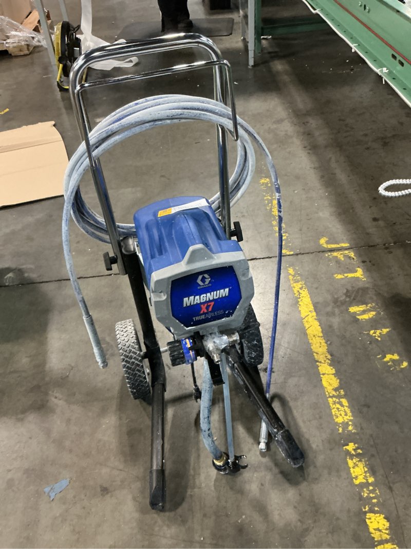 Condition photo showing As Is for graco magnum 262805 x7 cart airless paint sprayer, gray & 243041 magnum 15-inch tip extension, gray & 247340 1/4-inch airless hose, 50-foot, feet