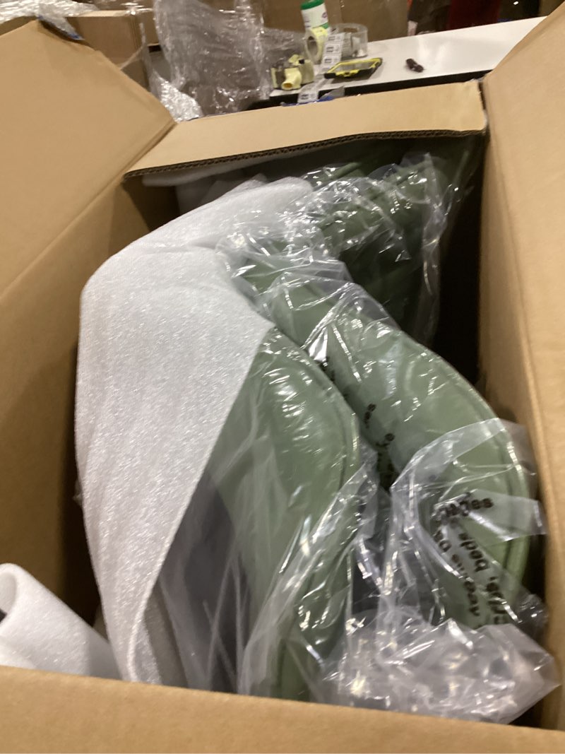 Condition photo showing New/Like New for younuoke mid-century modern dining chairs set of 2, olive green pu leather upholstered kitchen chairs with black metal legs, armless accent side chair for dining room, guest reception room