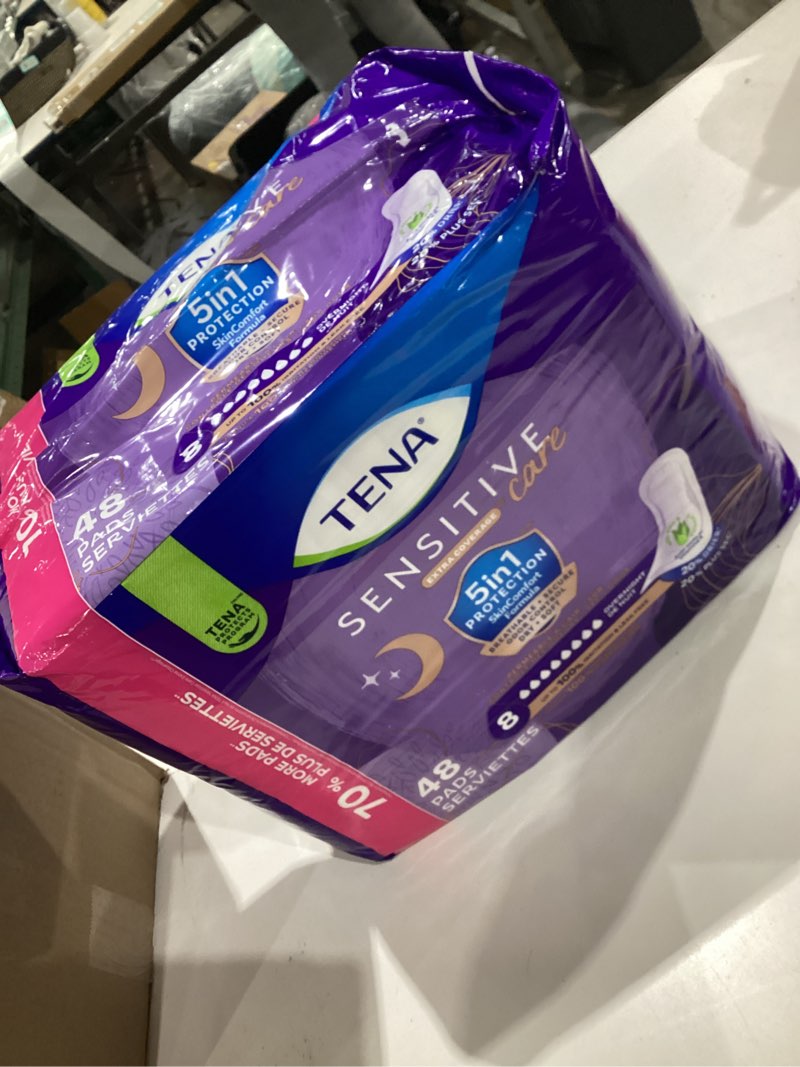 Condition photo showing New/Like New for tena sensitive care incontinence pads, bladder control, postpartum for women, overnight absorbency, extra coverage, 48 count