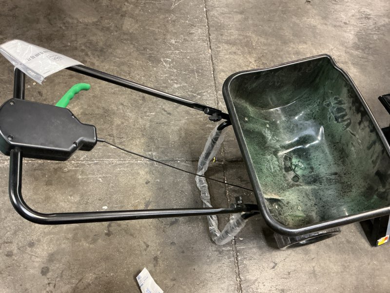 Condition photo showing As Is for expert gardener 66 lb capacity push broadcast spreader