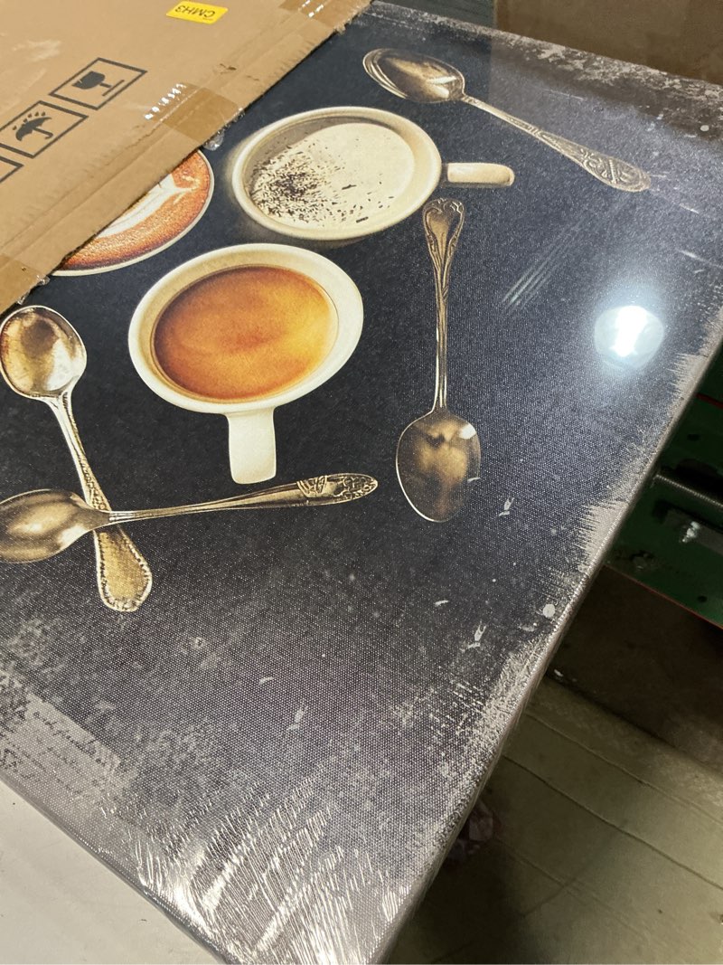 Condition photo showing Good Condition for iHAPPYWALL Large Coffee Kitchen Dining Room Wall Art Vintage Cup Coffee with Spoon Picture for Modern Home Bar Wall Decoration Ready to Hang 24x36inch (Black)
