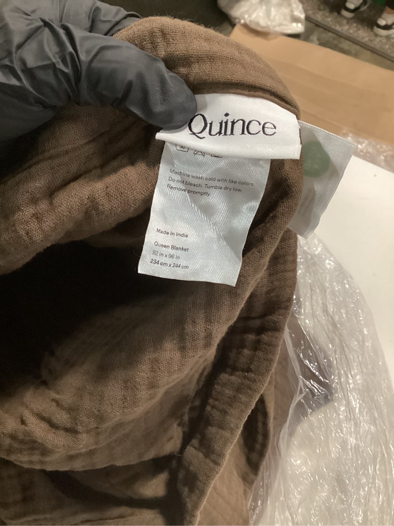 Condition photo showing As Is for organic airy gauze blanket, full/queen, chocolate