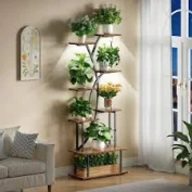 PRAISUN 65 Inch Plant Stand with Grow Light, 9 Tiered Indoor Plant Shelf with Larger Flower Holder, 