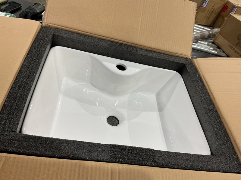 Condition photo showing New/Like New for vessel sink 19"x15" bathroom sink modern above counter rectangular 19 inch bathroom sinks with faucet hole white porcelain ceramic bathroom sinks 19.3"x14.6" with faucet hole