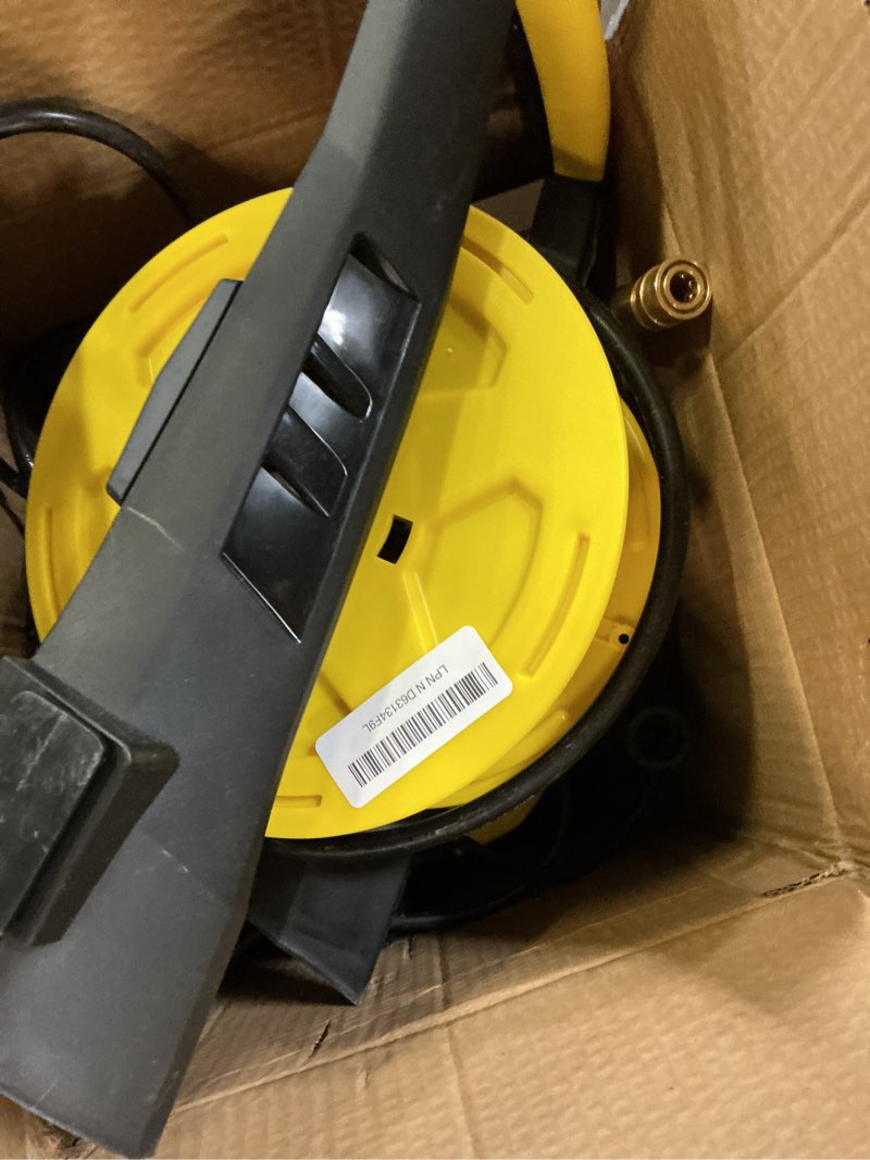 Condition photo showing As Is for 5000psi powerwasher with 4 quick connect nozzles, foam cannon for car, lane, patio cleaning, hydro jet pressure hose water wand for gutter patio car garden window, yellow